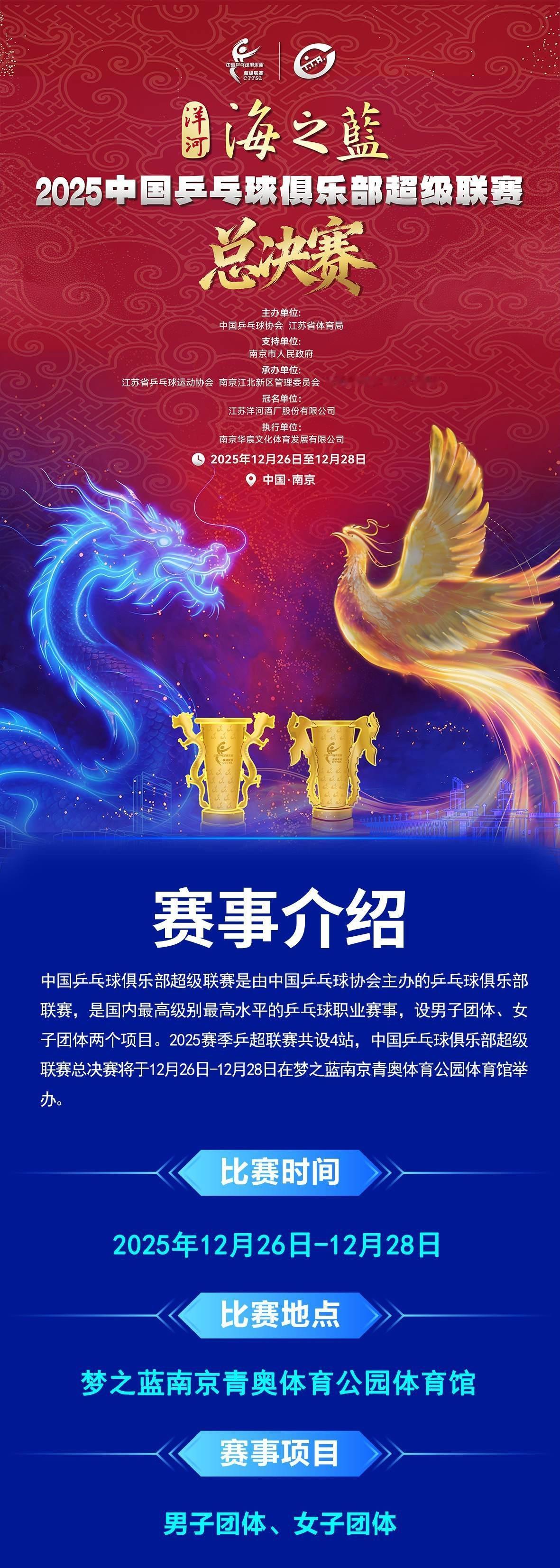 2025赛季 中国乒乓球俱乐部超级联赛 总决赛🏓✨12月26日～12月28日 