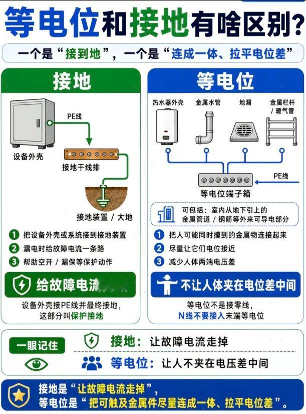 干了半辈子电工，你真的分得清“接地”和“等电位”吗？接错了要出人命！
干了这么多