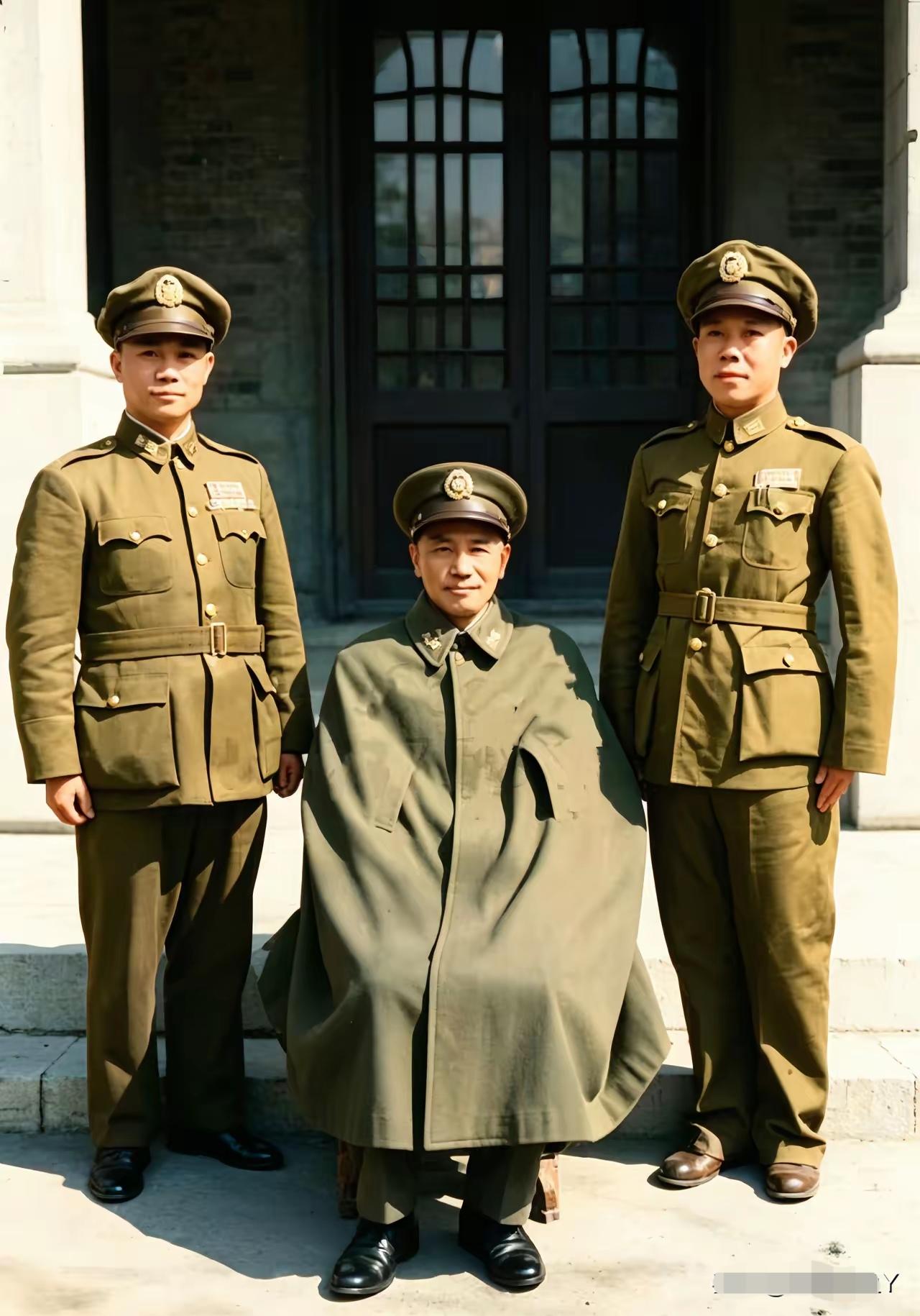 一九四七年，蒋中正在山东济南的留影，两边站立者是谁？