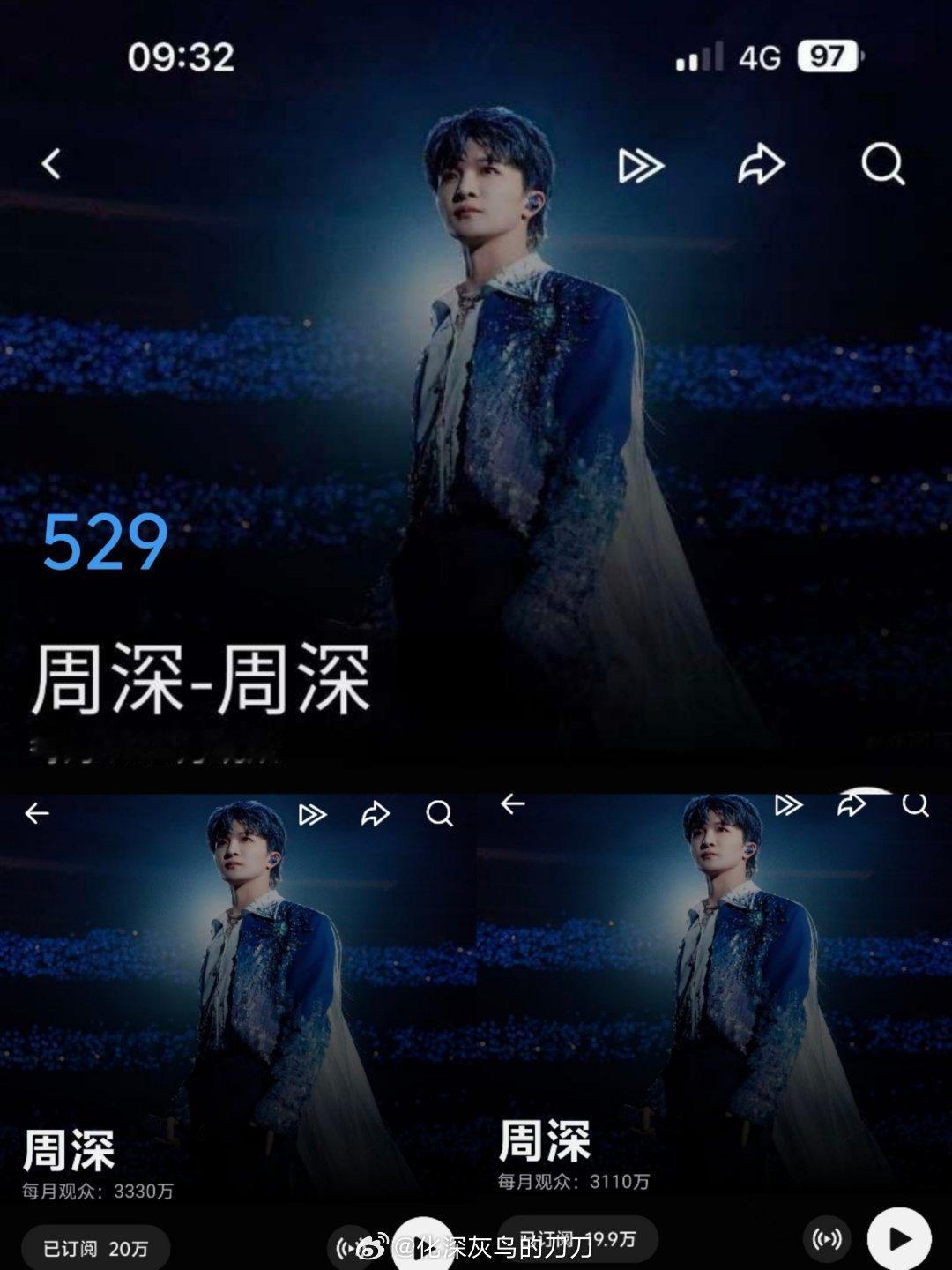 周深周深反深代词实体专辑 5.29油管更新较前日3450-3330=120万