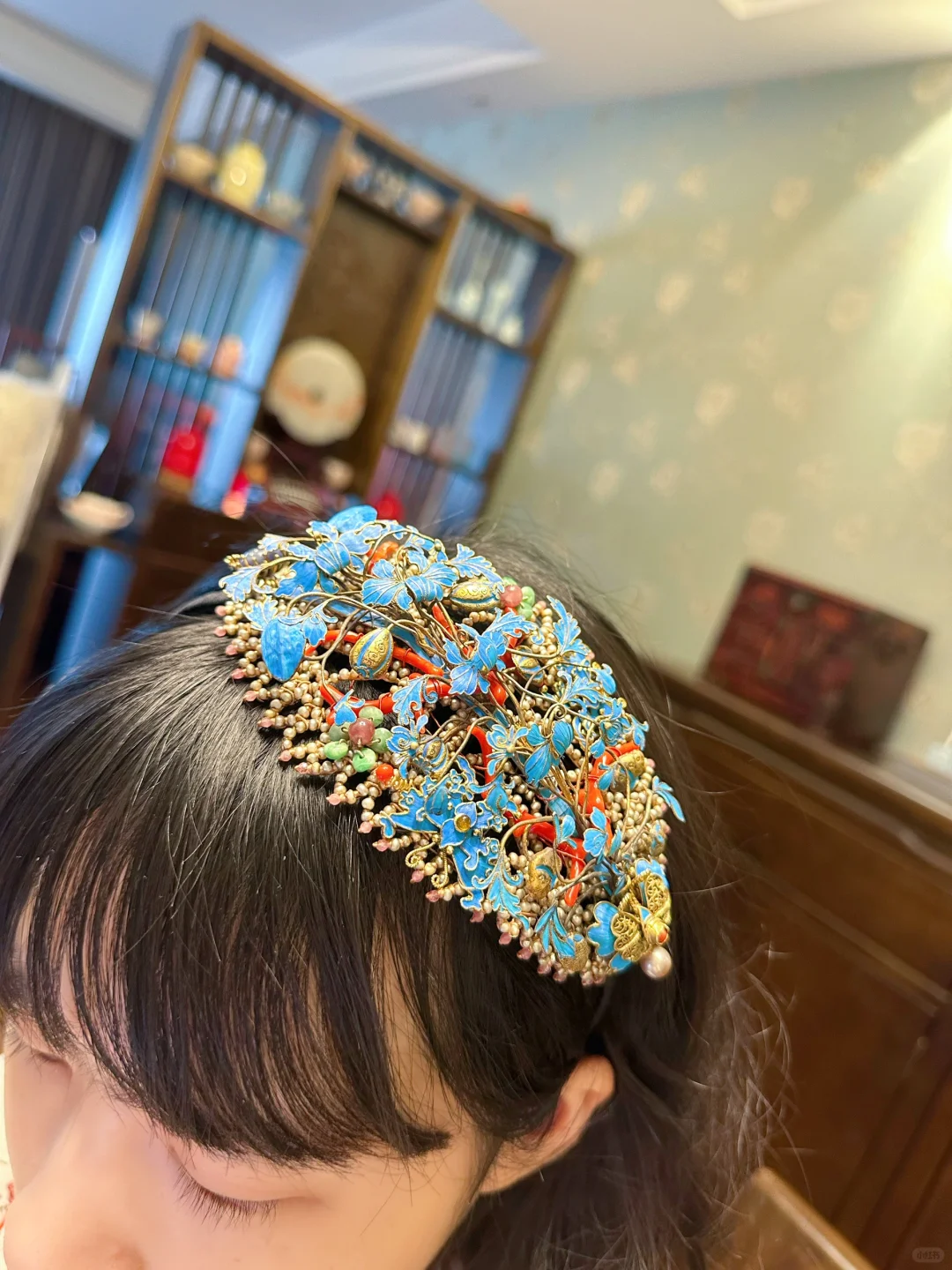 清代古董点翠发箍头饰
