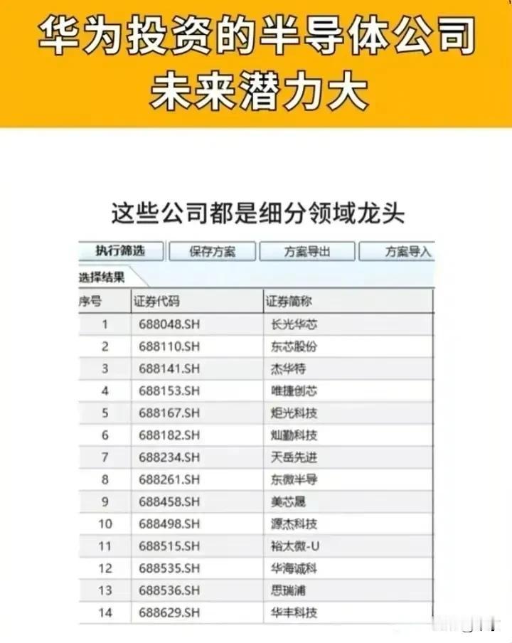 华为投资的半导体公司：细分领域龙头