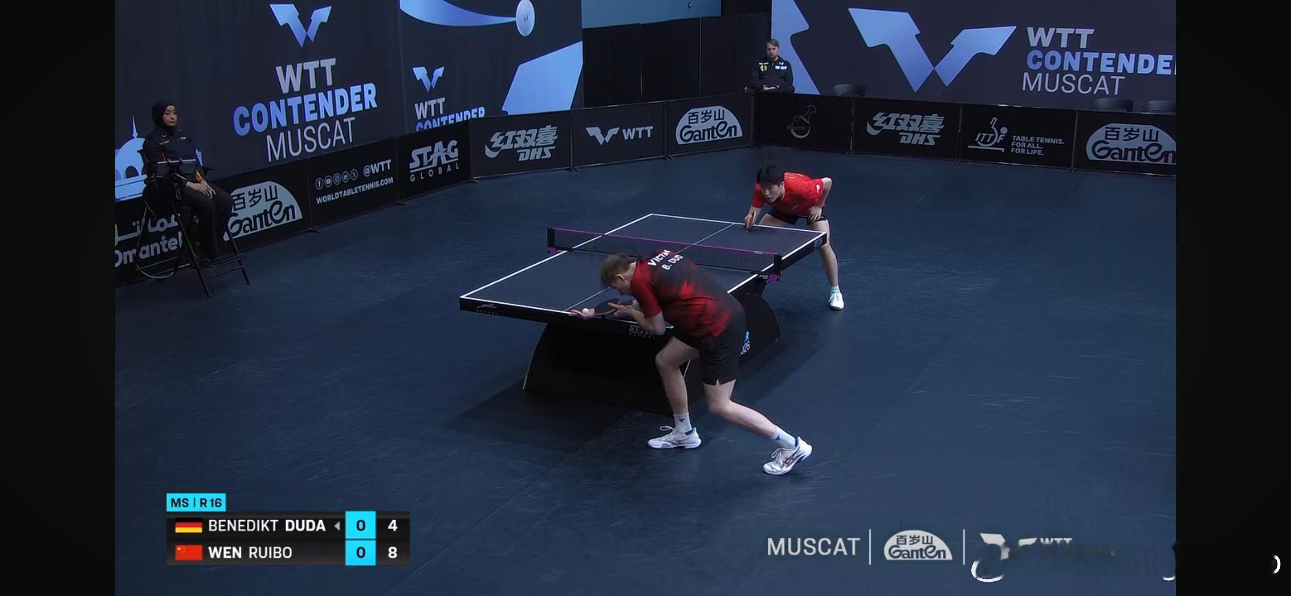 WTT常规挑战赛马斯喀特站2026 男单1/8决赛：🇨🇳温瑞博3比0贝内迪克