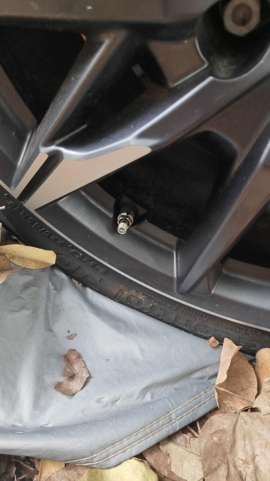 气嘴都有人偷 还把我的胎气都给放了 这开车的坏人怎么这么多 专门不干好...