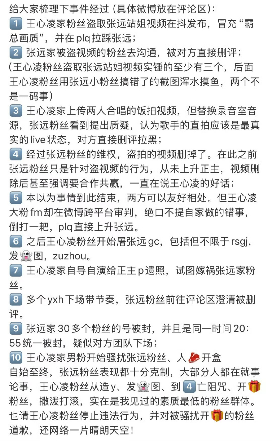 争议源自王心凌粉丝被指控盗用张远站姐拍摄的演唱会视频，在抖音等平台发布时标注“高