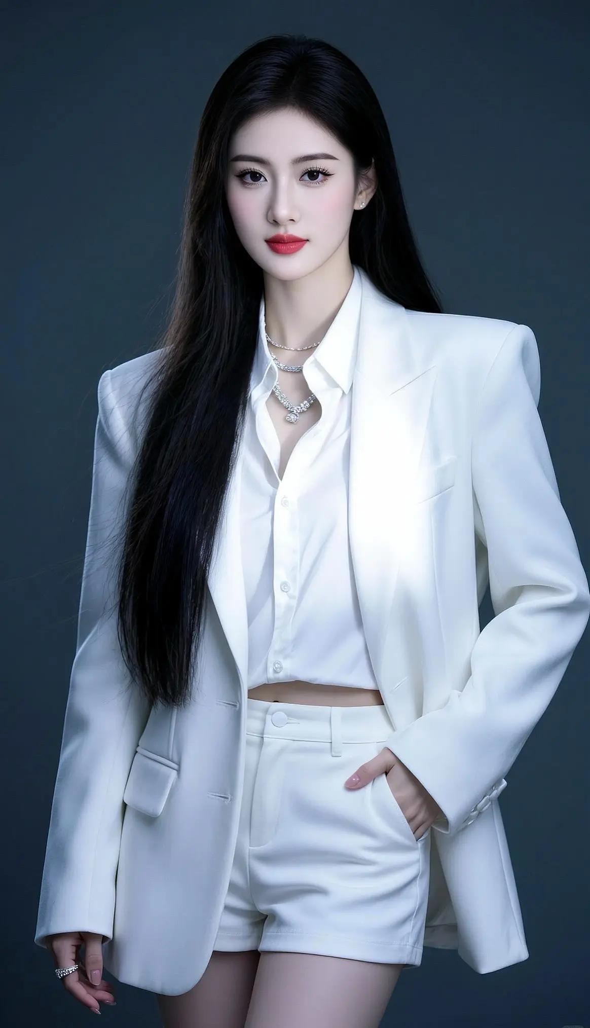 优雅白色西装外套搭配白衬衫，尽显时尚都市丽人魅力！👗✨