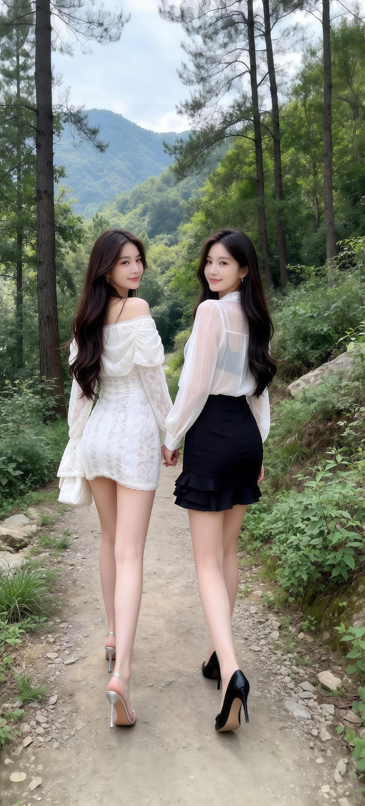 林间携手行，步步生莲香。