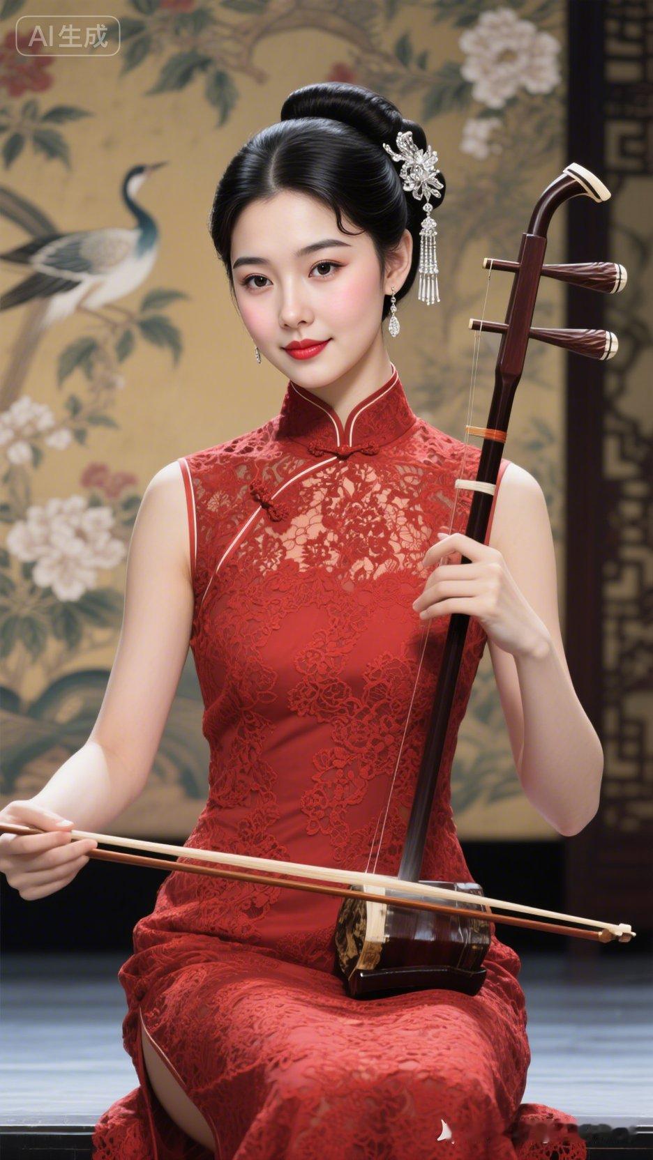 红衣美人弹古筝，韵味十足的中国风！
