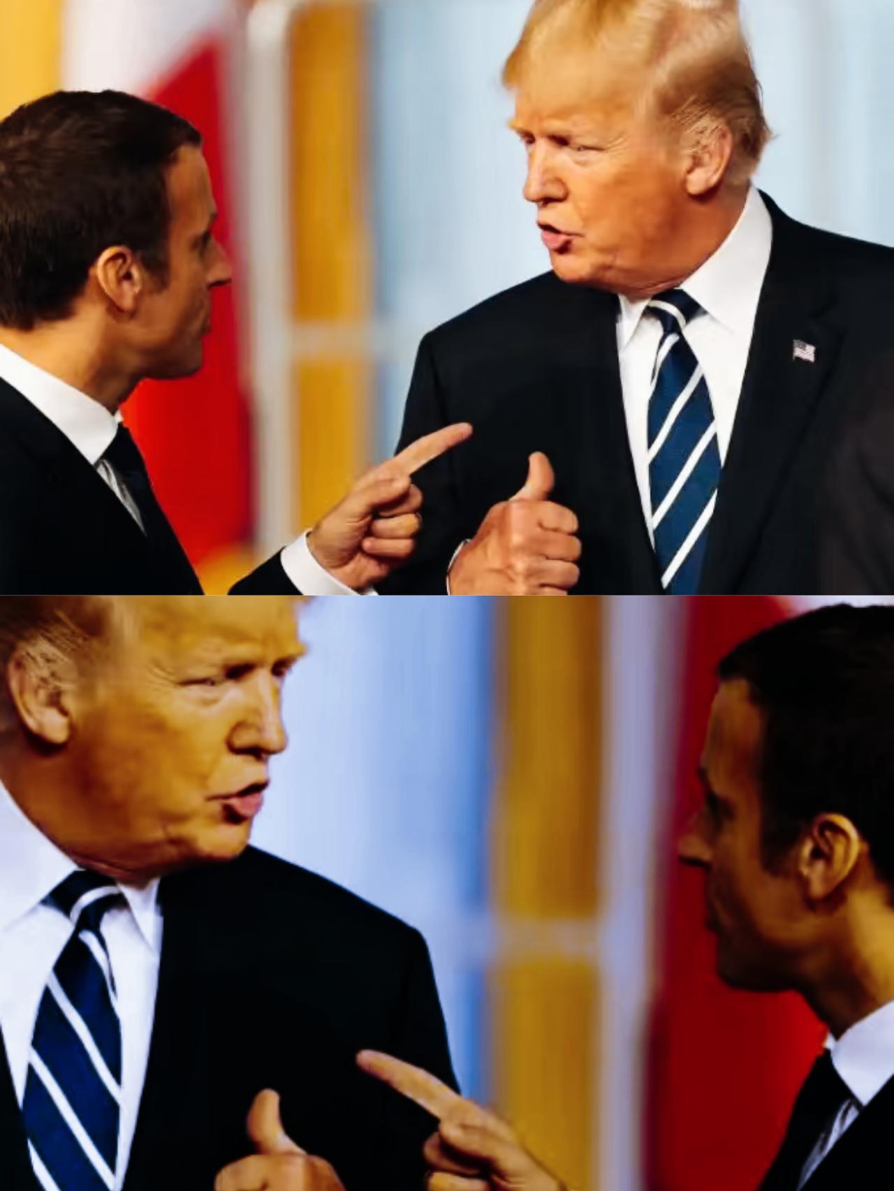 马克龙和特朗普俩人在讨论什么话题呢？
马克龙一脸严肃的表情，并且用手指着特朗普，