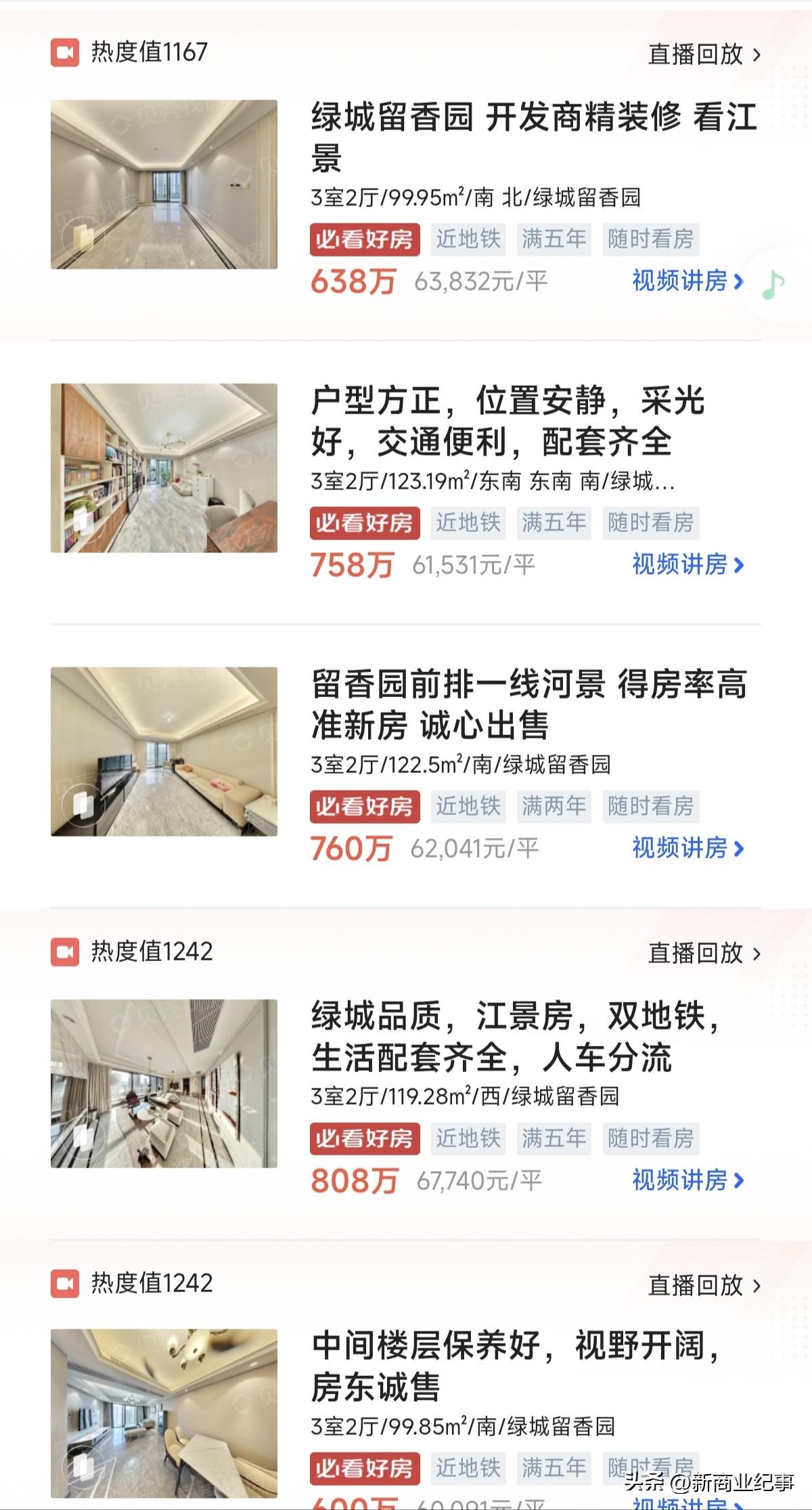 杭州曾经二手房售价12万的神盘，绿城留香园，现在房价也腰斩了。交易平台上的二手房