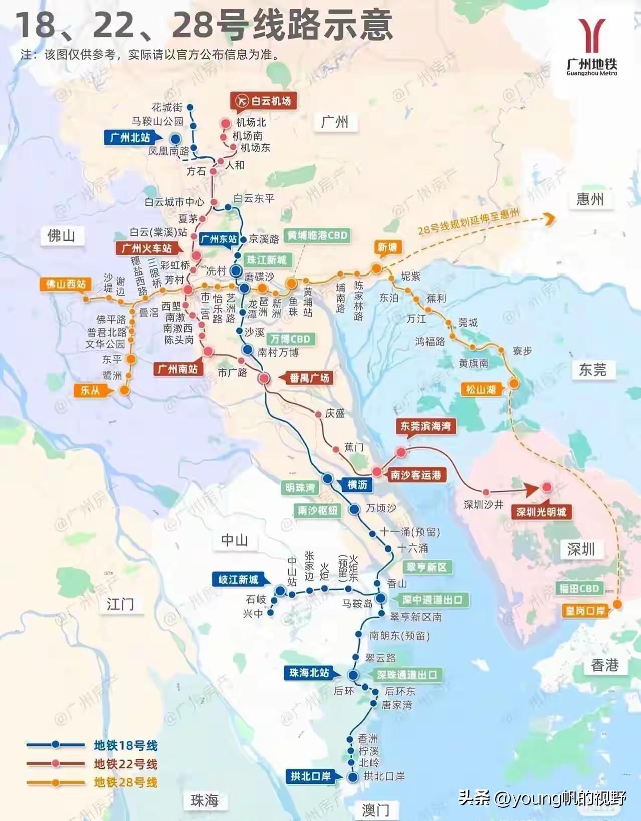广州地铁18号线，22号线和28号线的示意图。从图示内容来看，广州地铁未来真厉害