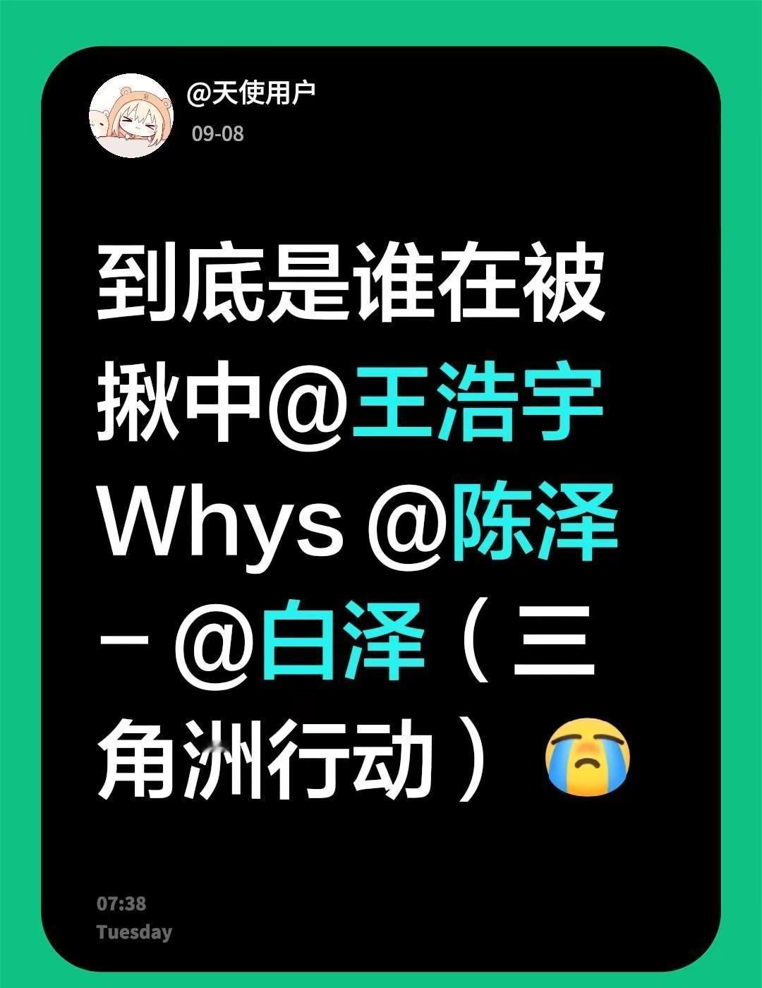 到底是谁在被揪中@王浩宇Whys @陈泽- @白泽（三角洲行动） @王浩宇Why