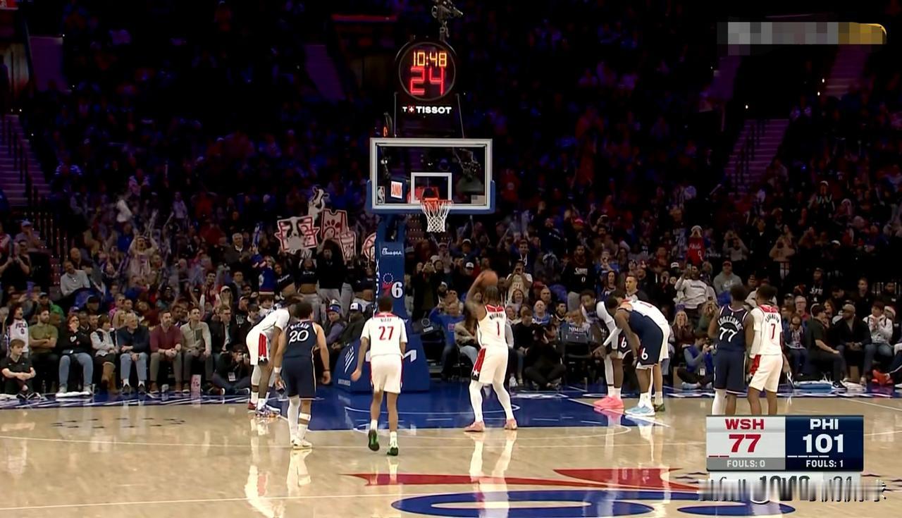 奇才超级新星惠特摩尔真是彻底的废了！在今天奇才客场以102：121惨败于76人的