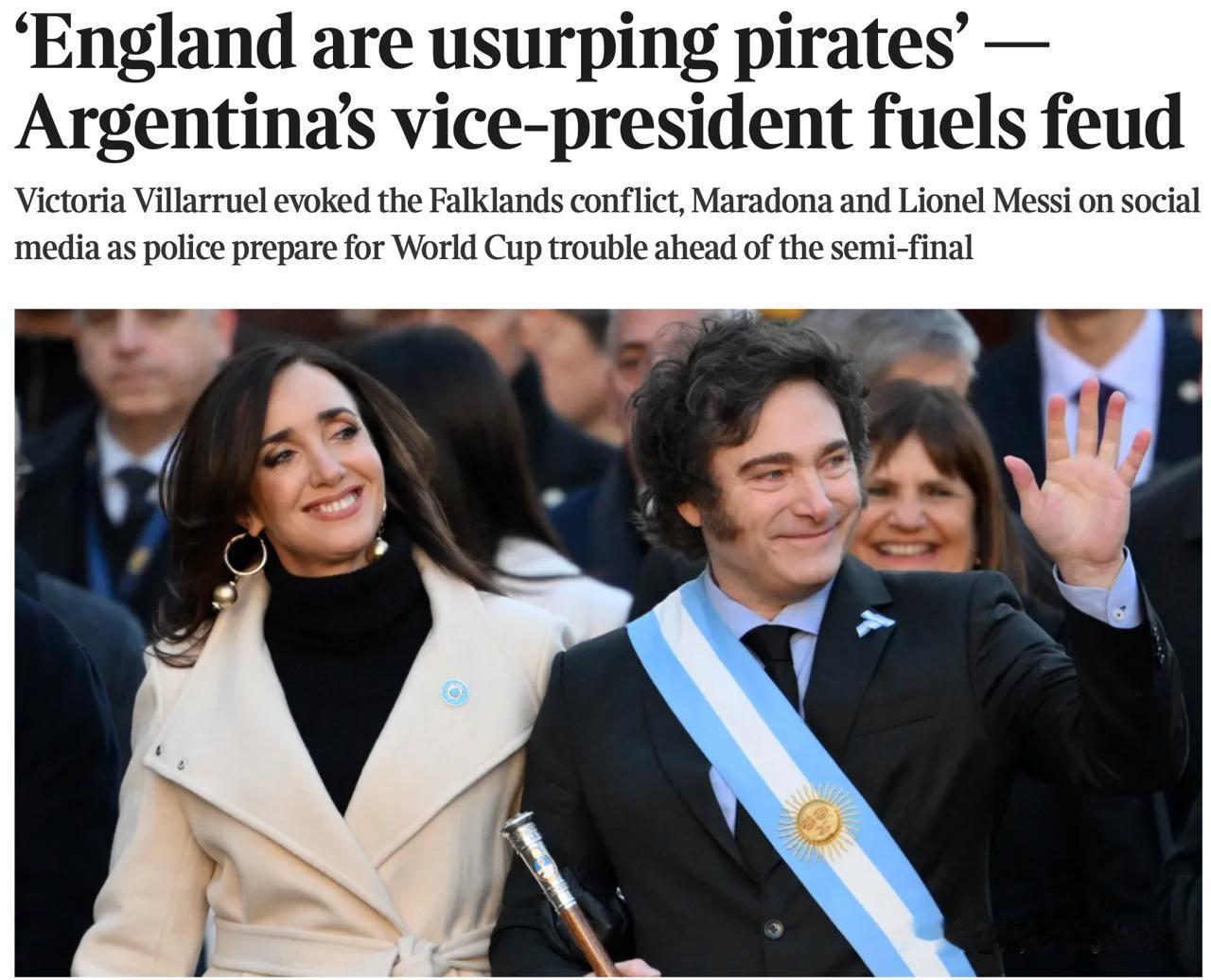 🇬🇧英国媒体对阿根廷副总统维多利亚·维拉鲁埃尔称英国人为“海盗篡位者”和“入