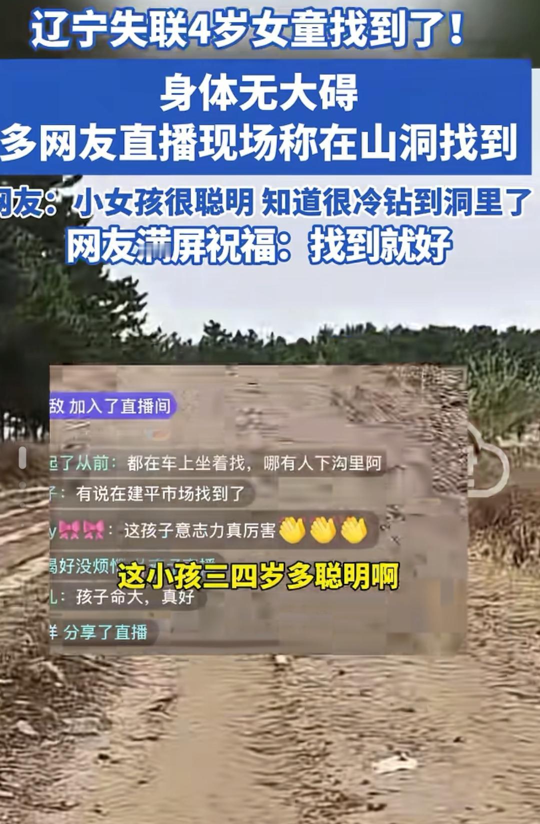 辽宁一四岁车内睡觉的小女孩找到了！
在一个沟里看到了孩子
救援人员说小孩很聪明
