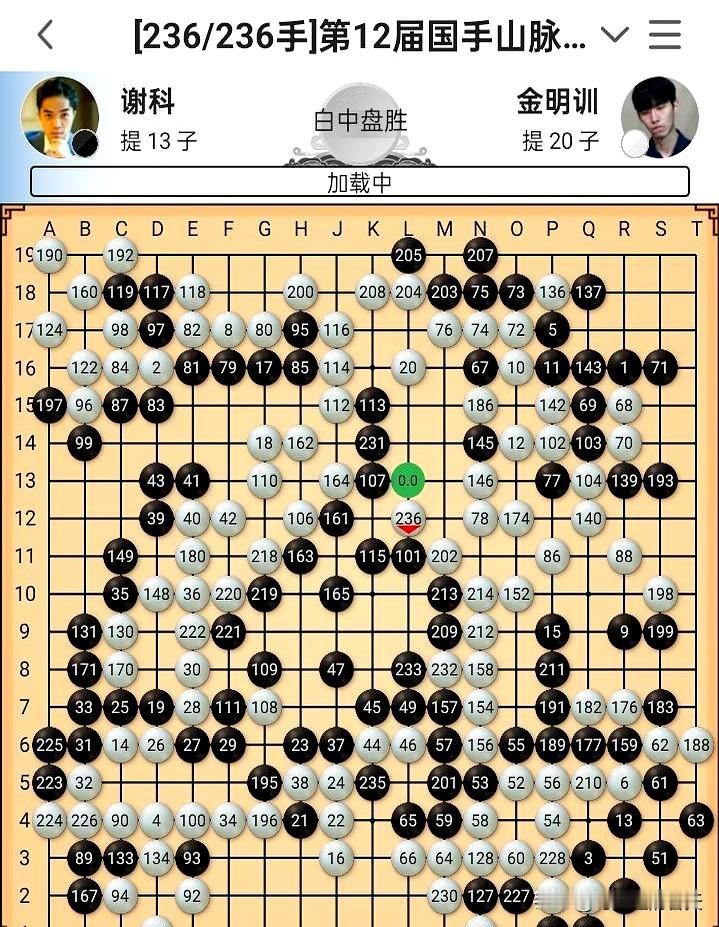 国手山脉杯这战报看得人心里七上八下。
谢科对金明训那盘，真是差口气，官子阶段那几
