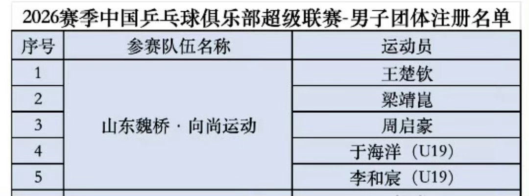 王楚钦继续领衔山东魏桥一切顺利！ 