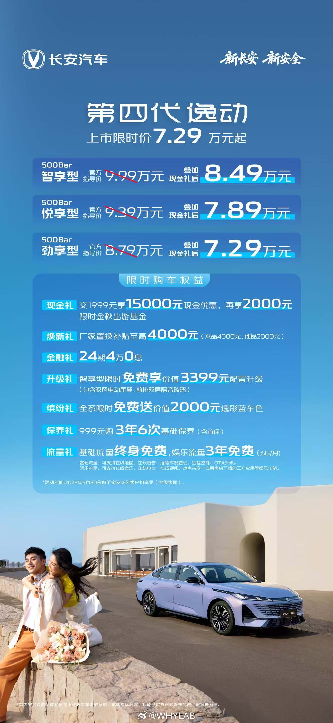 长安汽车第四代逸动上市，号称“全球智能家轿新标杆”的定位，对标日产轩逸、大众朗逸