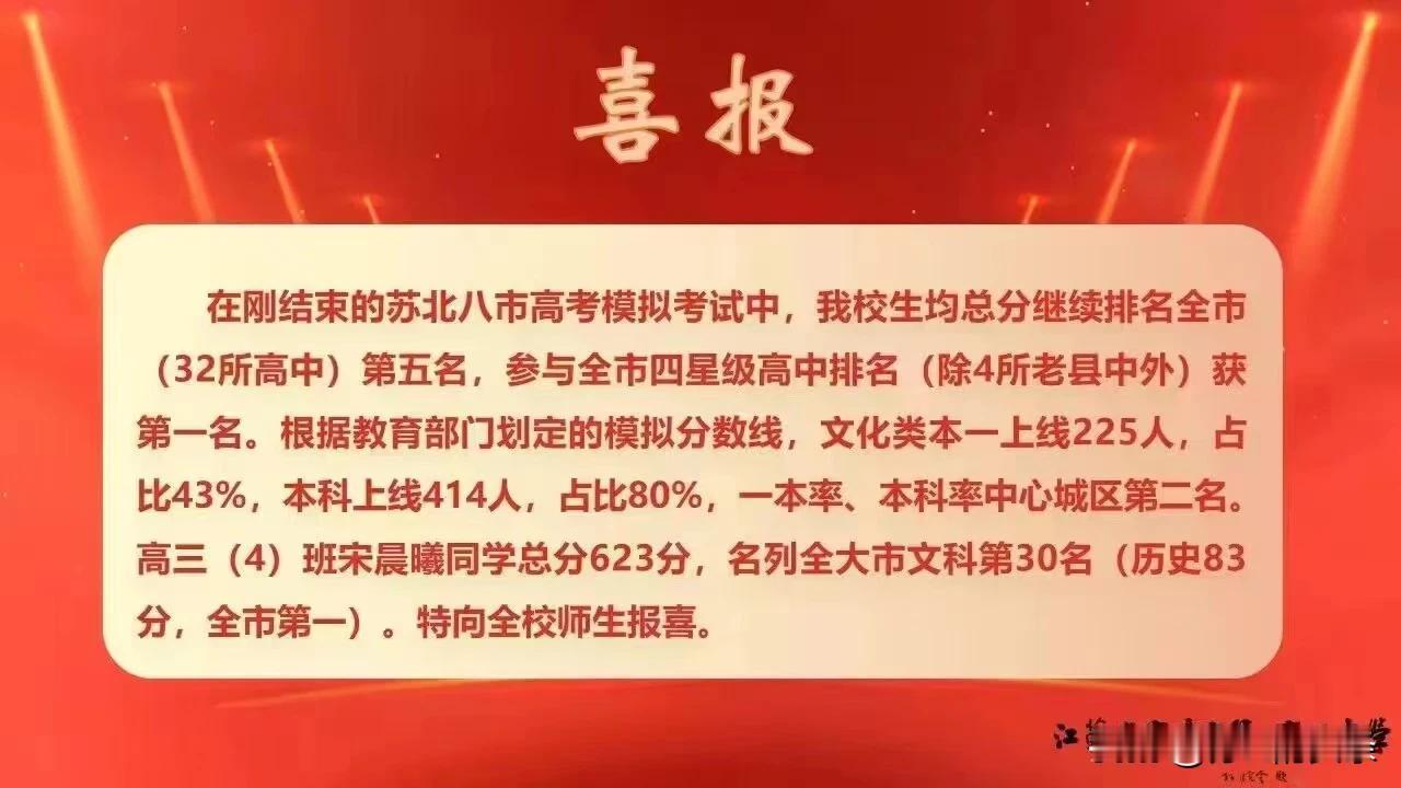 宿迁市第一高级中学苏北八市高考模拟考试喜报！