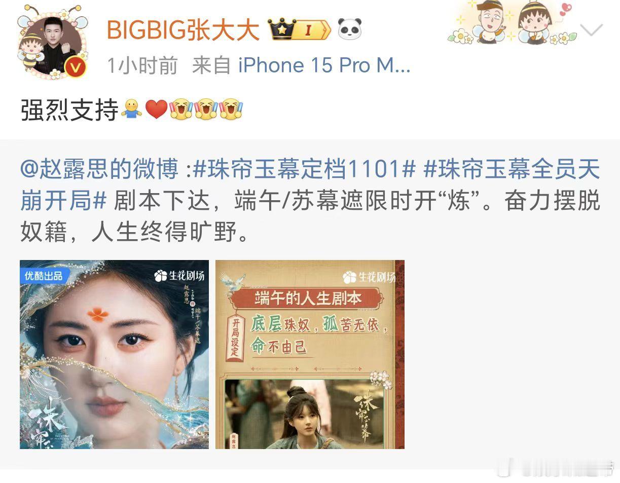 #张大大为赵露思新剧宣传# 张大大为赵露思新剧宣传，珠帘玉幕》带你走进真正的古偶