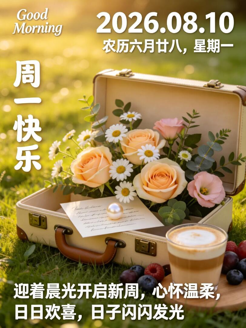 早安，新周一，新希望🌸！今日8月10日，开启一周新旅程。把周末的悠闲收藏，带着