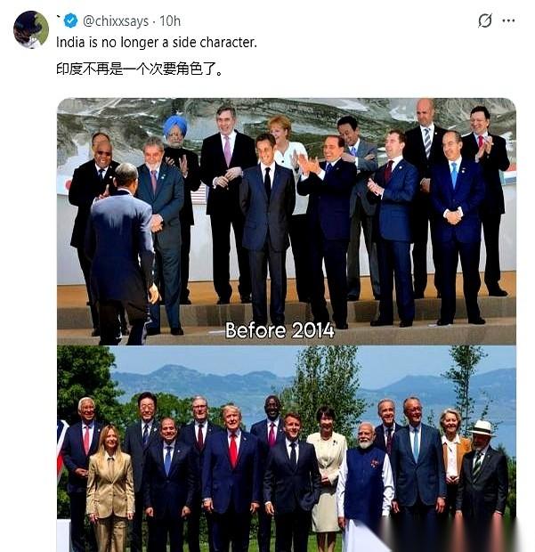 这场G7峰会流出的几段现场录像，大概是印度总理莫迪最想从网上彻底抹掉的画面。
自