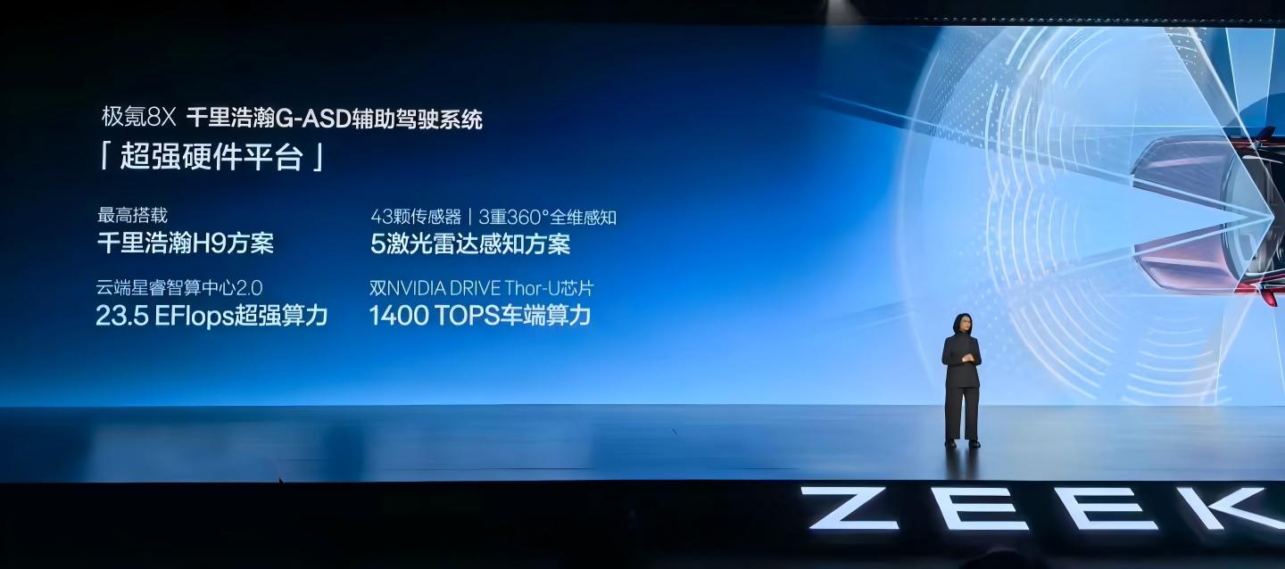 极氪8X 首发搭载新一代千里浩瀚 G-ASD 辅助驾驶系统，最高搭载千里浩瀚 H