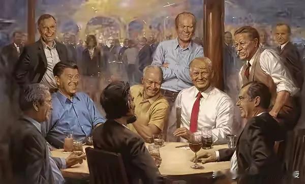 最近，特朗普在挂白宫办公室挂了一幅新画，这在中国人看来不太吉利的与故人同坐一桌谈