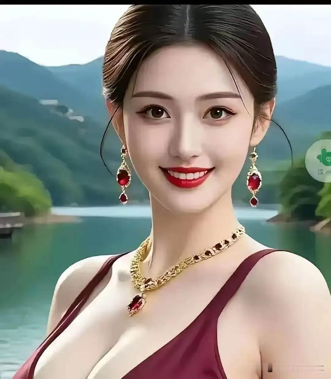 山坡羊·湖山丽影
 
青峰环水，明波流翠，云边梳就青丝媚。
宝珠垂，绛唇飞，嫣然