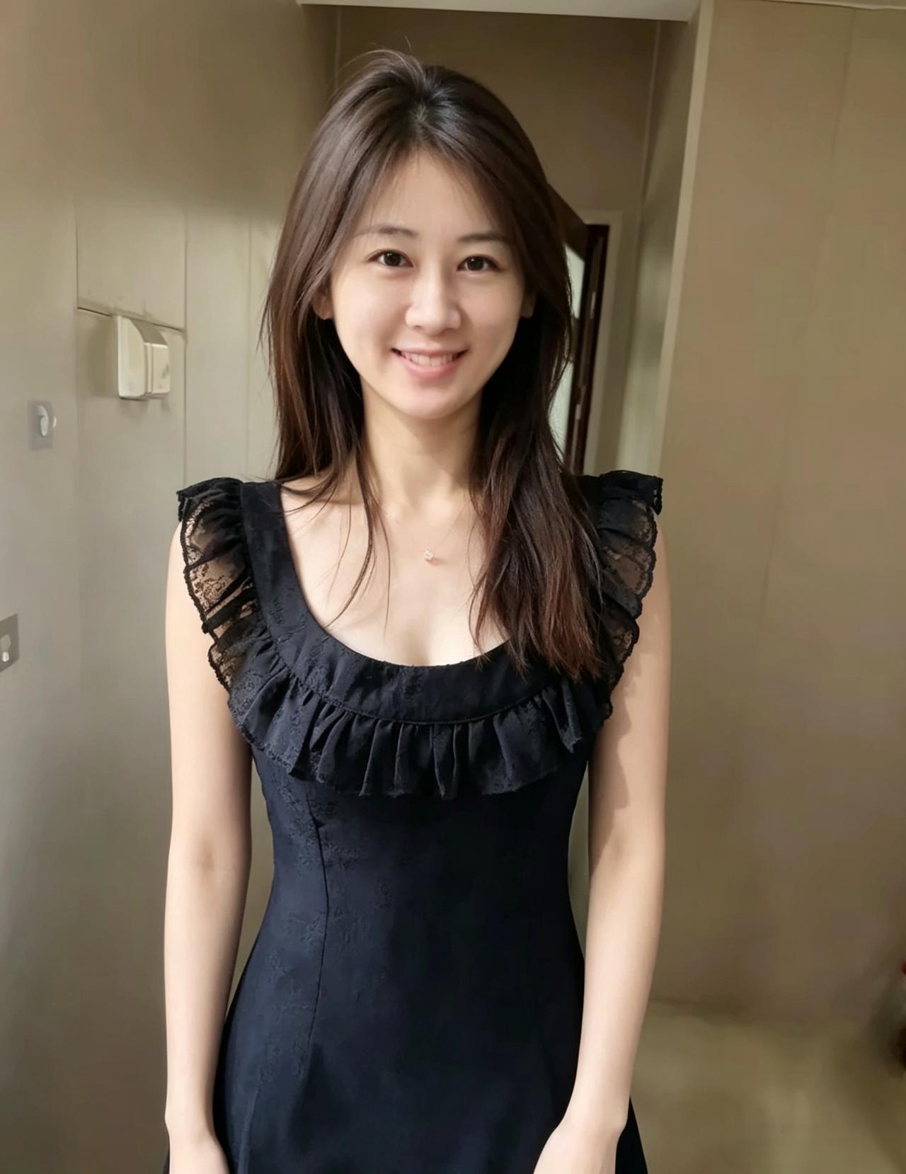 乌裙凝晓雾，眉眼自生春。
一笑尘嚣远，清辉落满襟。