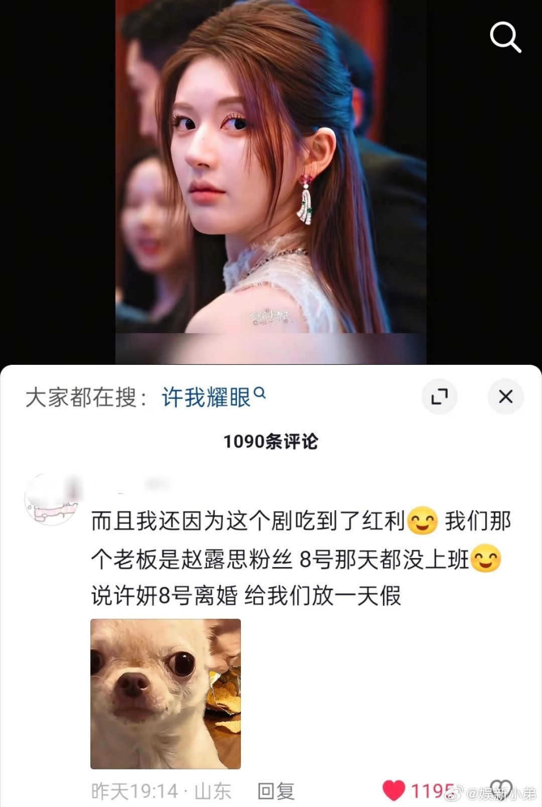 赵露思 有网友因为赵露思的《许我耀眼》吃到了红利，因为公司老板是可露丽，许妍8号