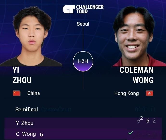 赛中落泪！周意苦战三盘不敌黄泽林，无缘ATP首尔挑战赛决赛