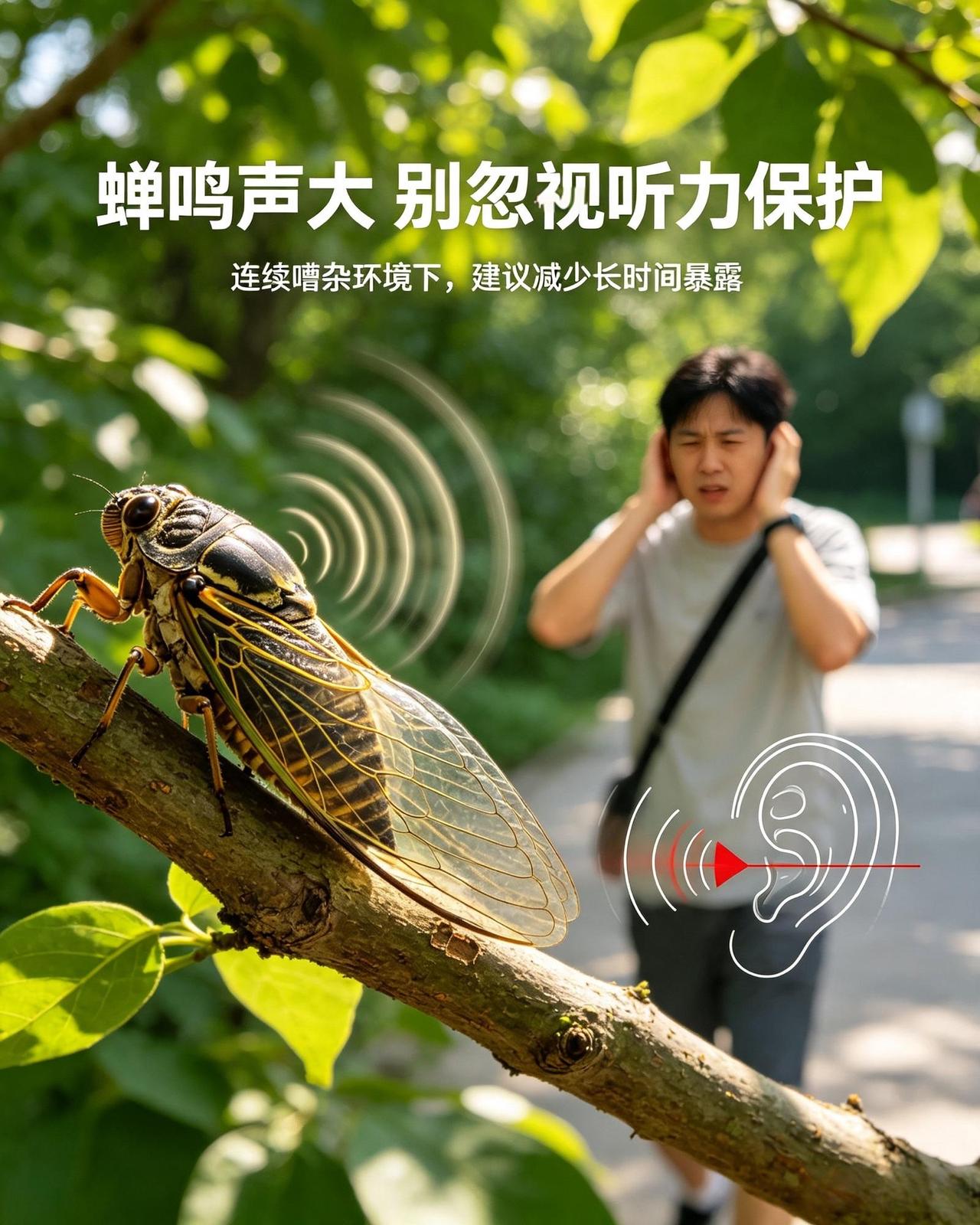 【高温把蝉鸣变成电钻级噪音】近日，社交平台上不少网友发帖称，相较于往年，今年的蝉