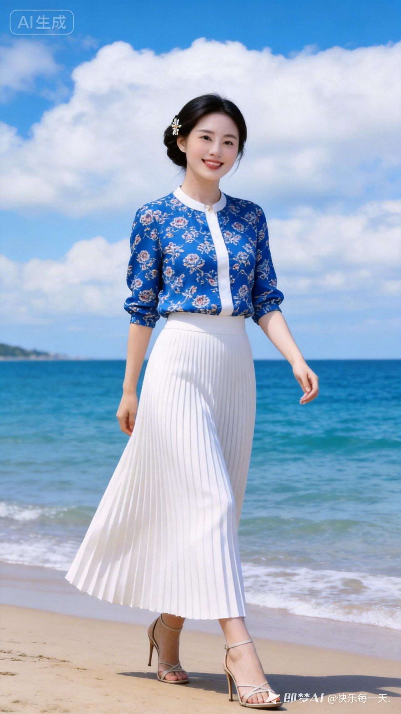 海边度假穿搭指南：蓝白相间，清新自然！
