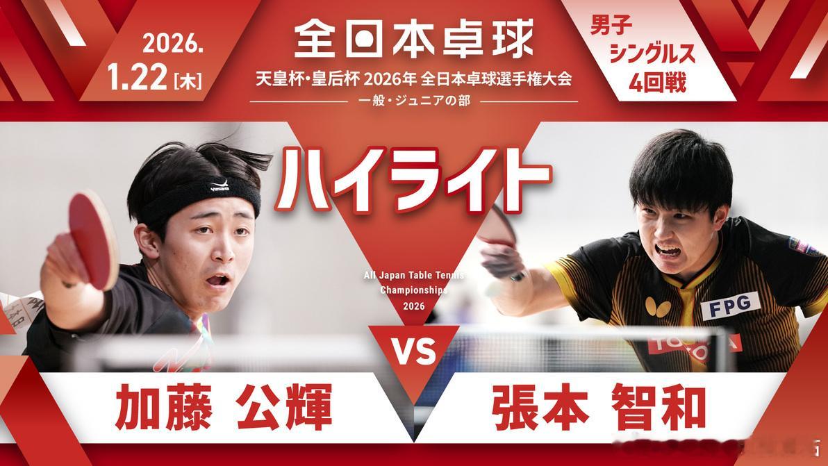 乒乓球全日锦2026张本智和 Jtta:《男子单打第四轮：松岛辉空、张本智和及其