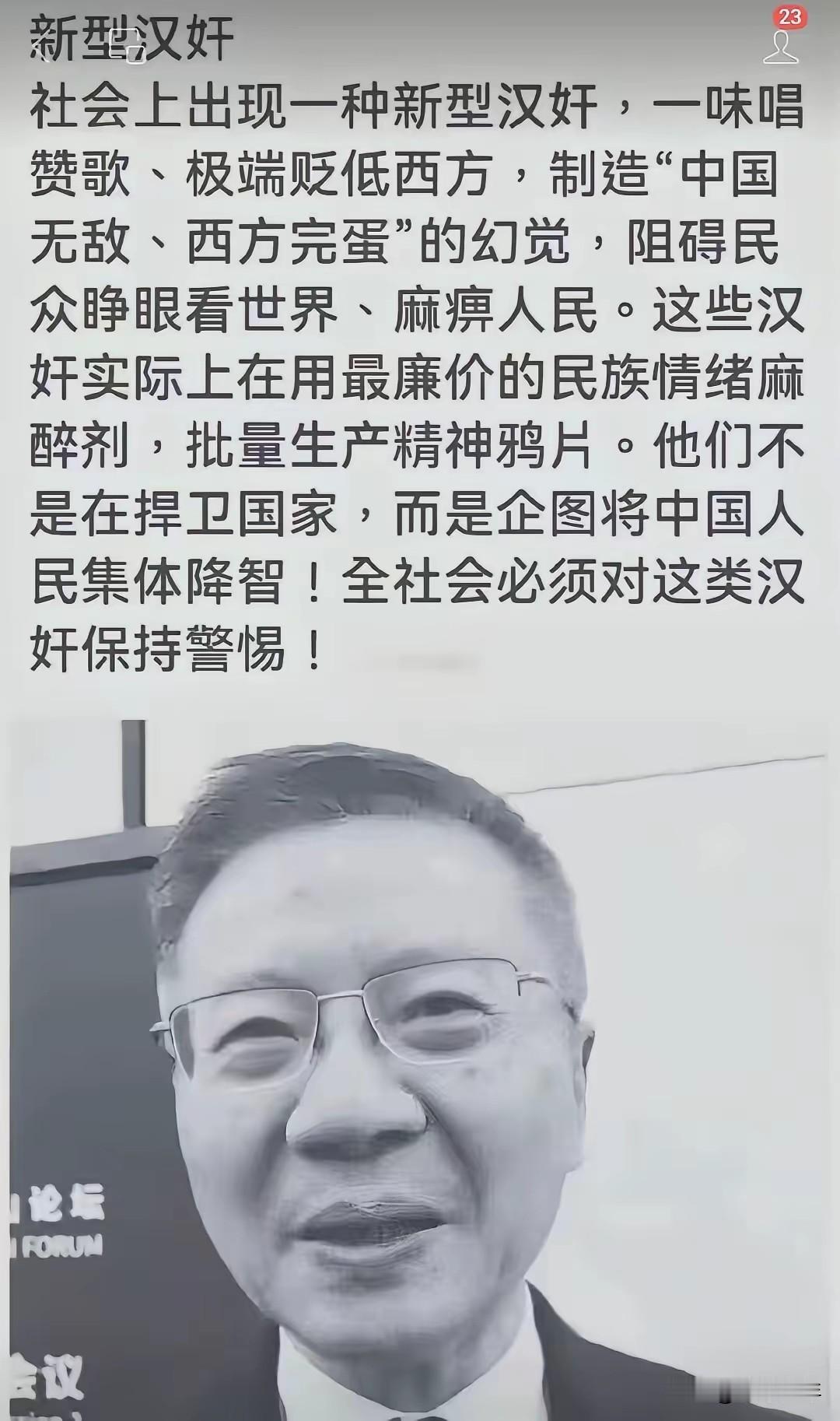 这样评价张维为教授合适吗？
这算不算人身攻击？

对一个人的言行，你不同意，不赞
