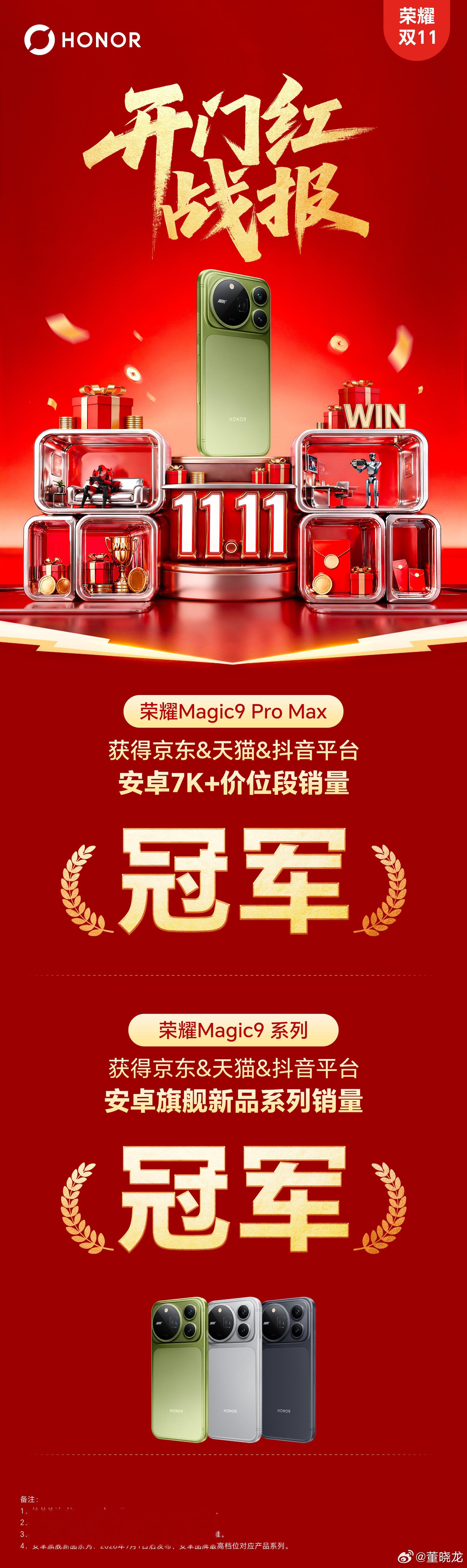 荣耀Magic9 Pro Max登顶安卓7K+价位段销量冠军！恭喜荣耀。[爱你]