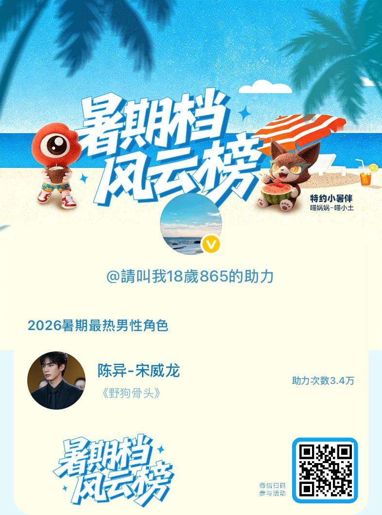 【暑期档风云榜】活动进行中，快来助力他成为今夏最热！2026暑期最热男性角色 暑