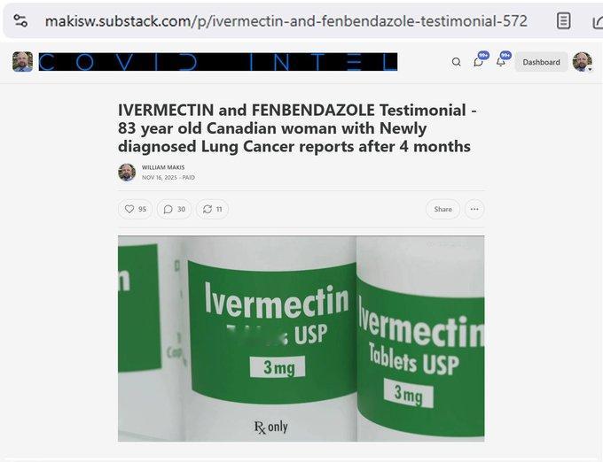 最新文章：伊维菌素和芬苯达唑治疗案例——一位83岁加拿大女性，新确诊肺癌，4个月