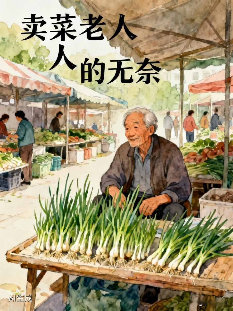 卖菜老人的无奈
前两天和儿子去市场买菜，看见一位老大爷在卖发芽葱。儿子爱吃这种葱
