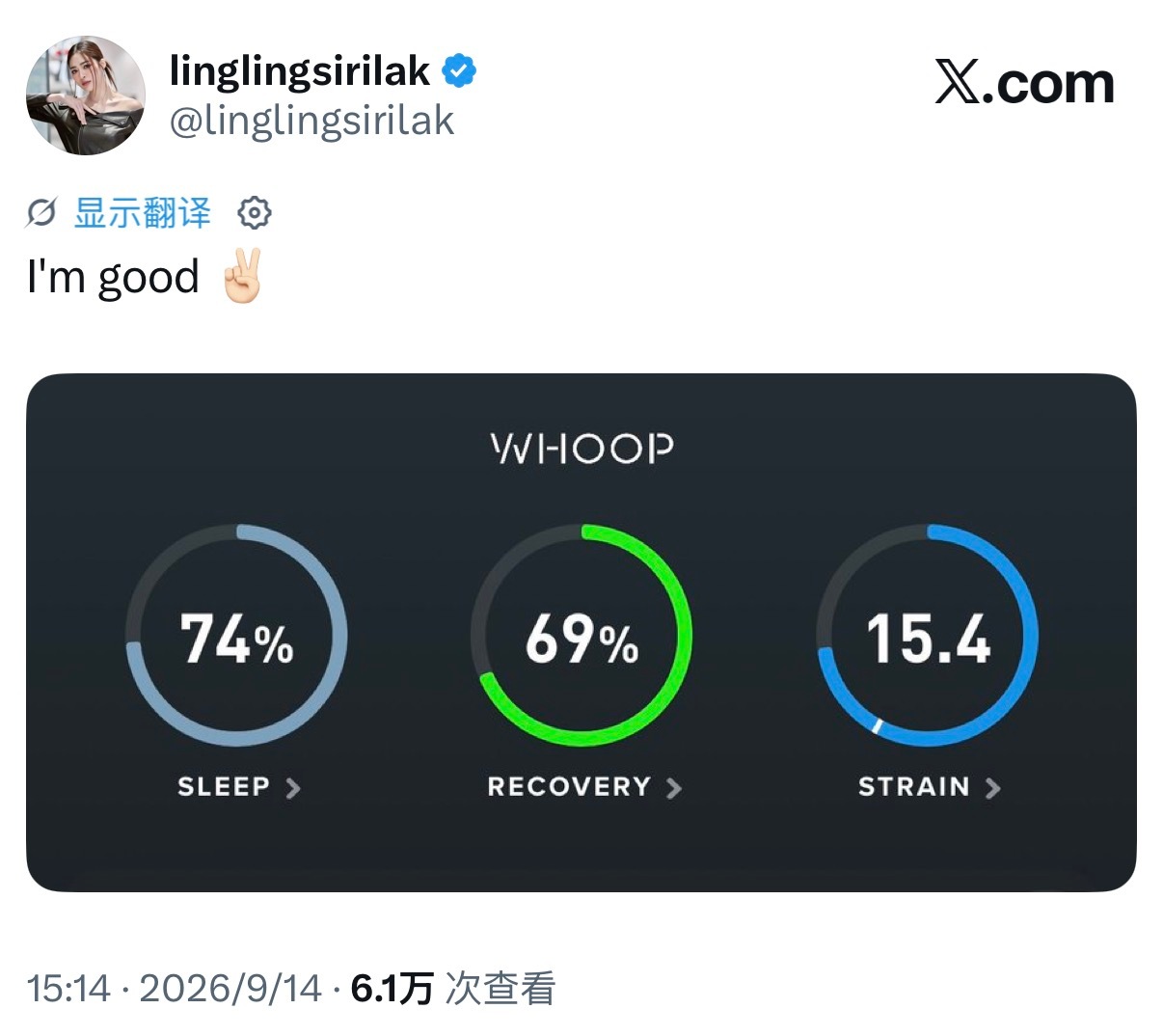 邝玲玲ig story和x更新I’m good✌️ Keep going🤍这是