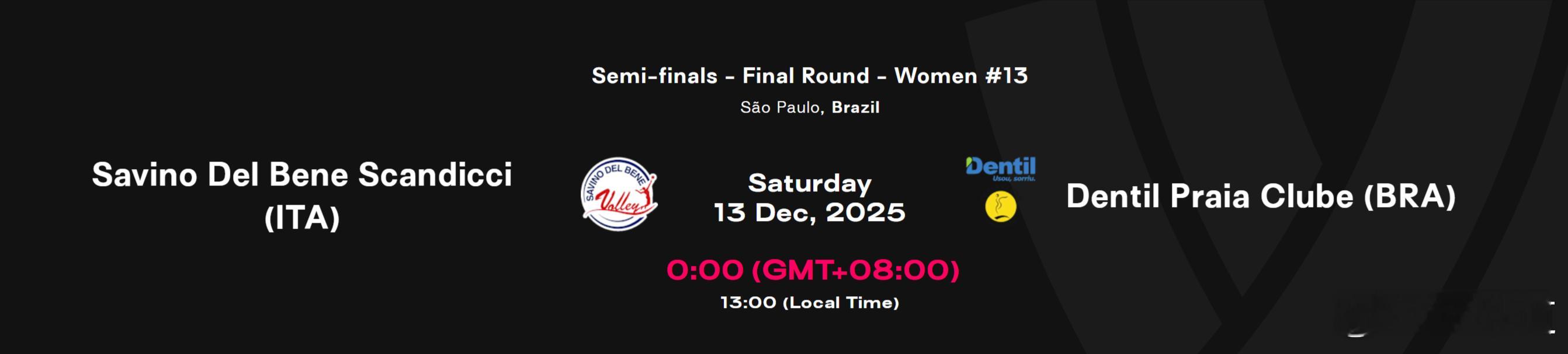 朱婷2025女排世俱杯半决赛对阵以及赛程12月14日00:00 斯坎迪奇 vs 