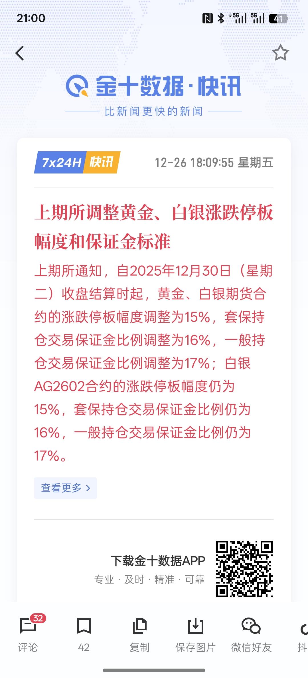 上期所调整黄金、白银涨跌停板幅度和保证金标准，下周白银黄金要特别注意，防止风险上