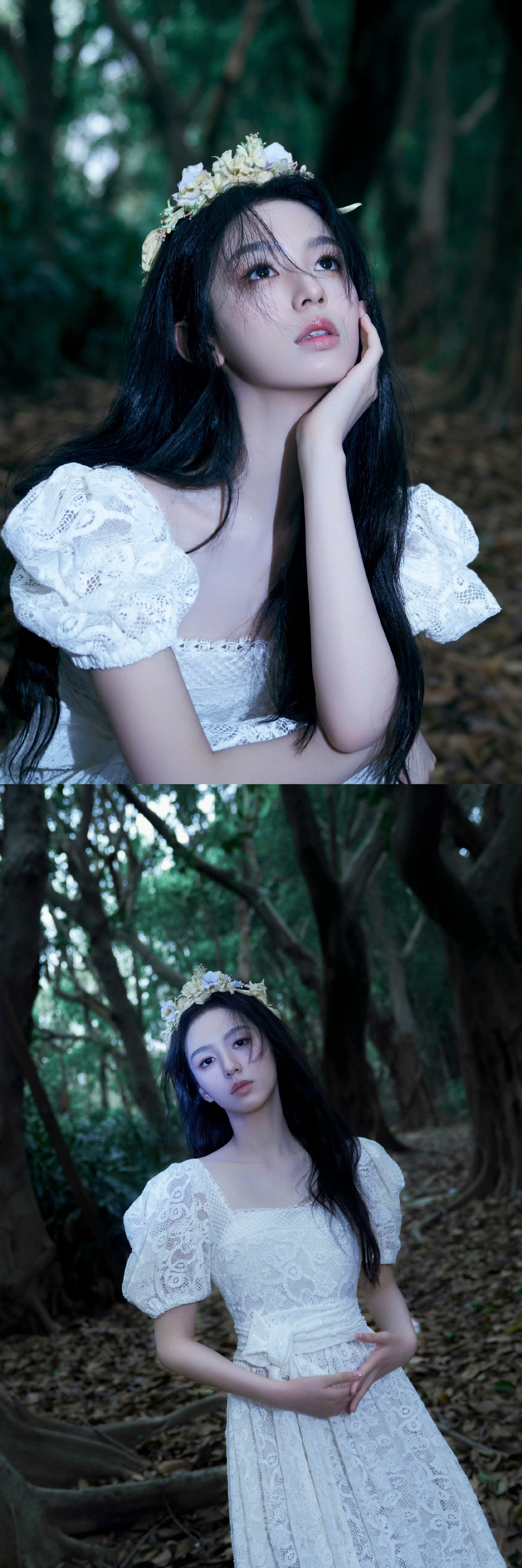 #周也冷脸白花# 周也冷脸白花的魅力展现淋漓尽致，森林深处的神秘少女，美的好轻松