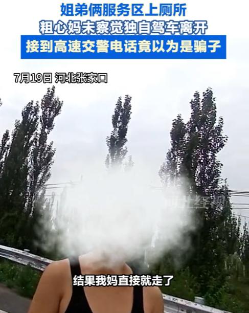“心是真大！”近期，河北张家口，一女子高速服务区上完厕所后，竟将带去的俩孩子落在