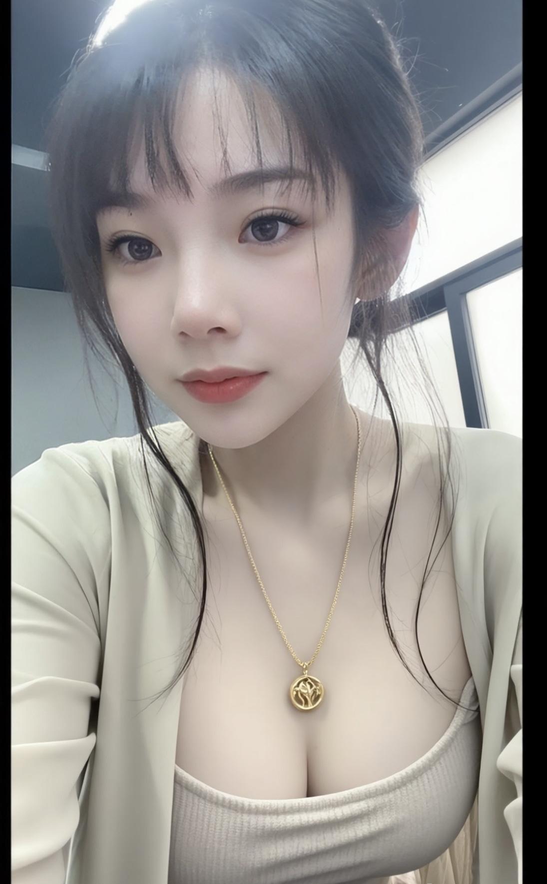 温柔甜美的自拍，金项链点缀，少女心满满！💖✨