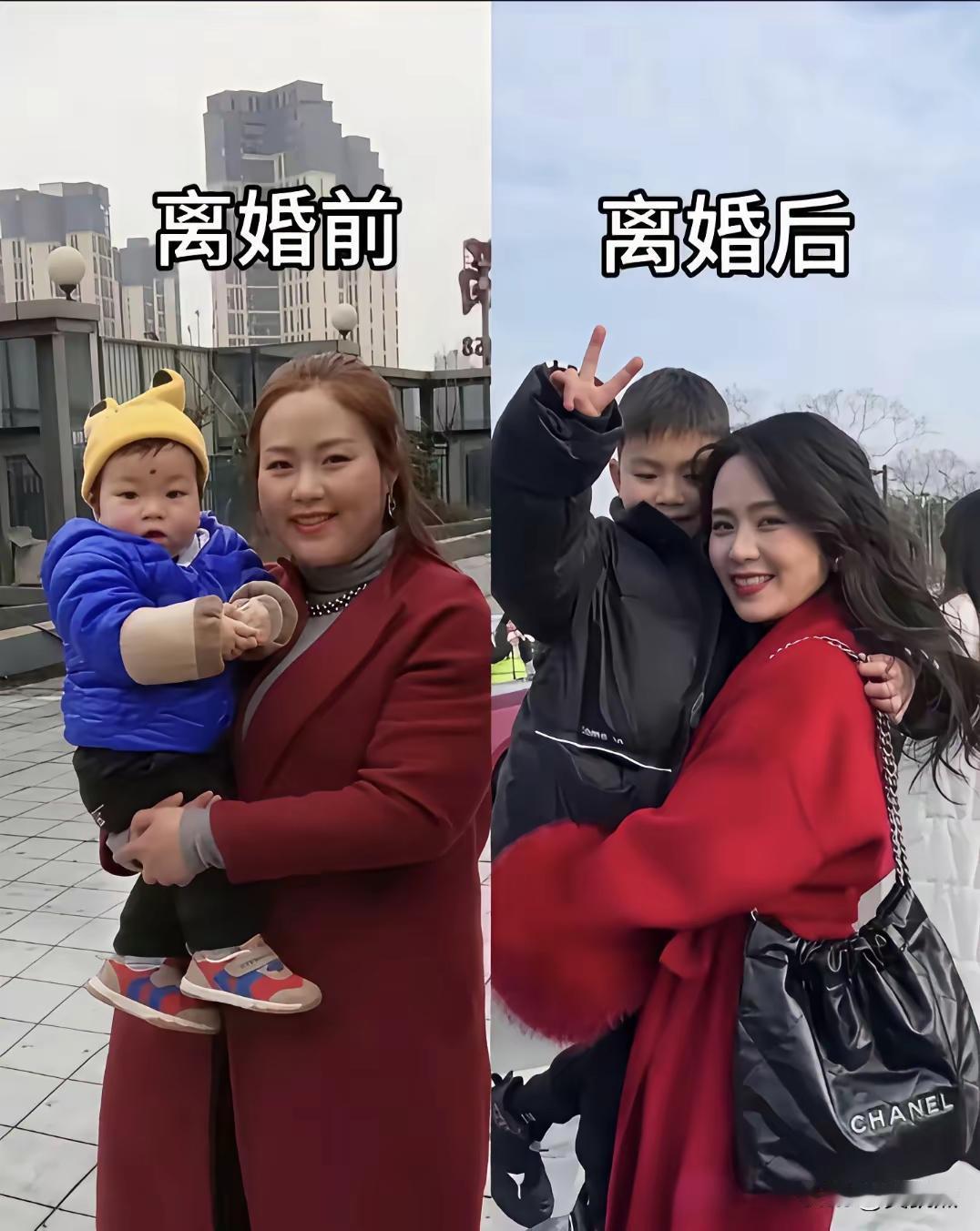 离婚前日子过得太舒服了，自然长胖了，离婚后劳心劳力的，想胖都没机会胖。