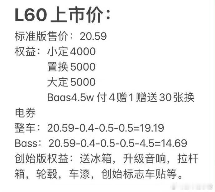 公司小伙伴说明天乐道L60上市，看到网上报的创始版权益，然后就直接下订了一单[笑