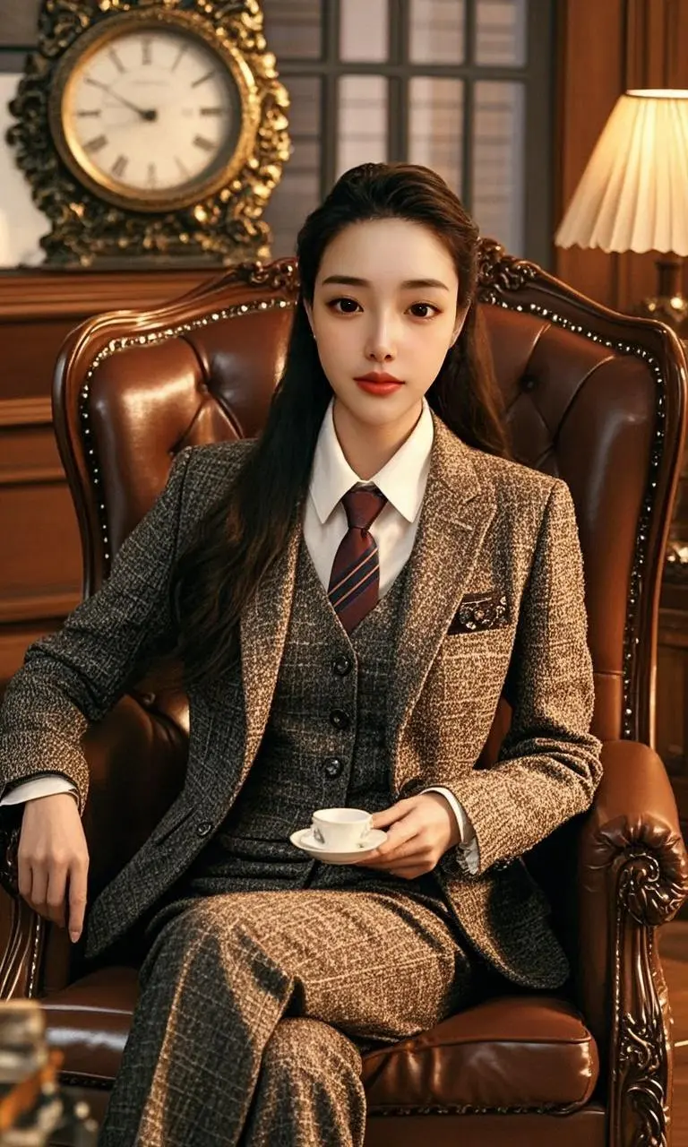 西装革履韵非凡 俊貌修容气质含 恰似春风拂柳岸 端庄优雅世皆谈