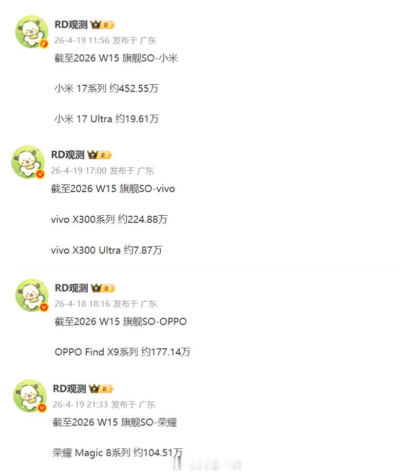 小米17系列vivo X300系列OPPO Find X9系列荣耀500系列的最